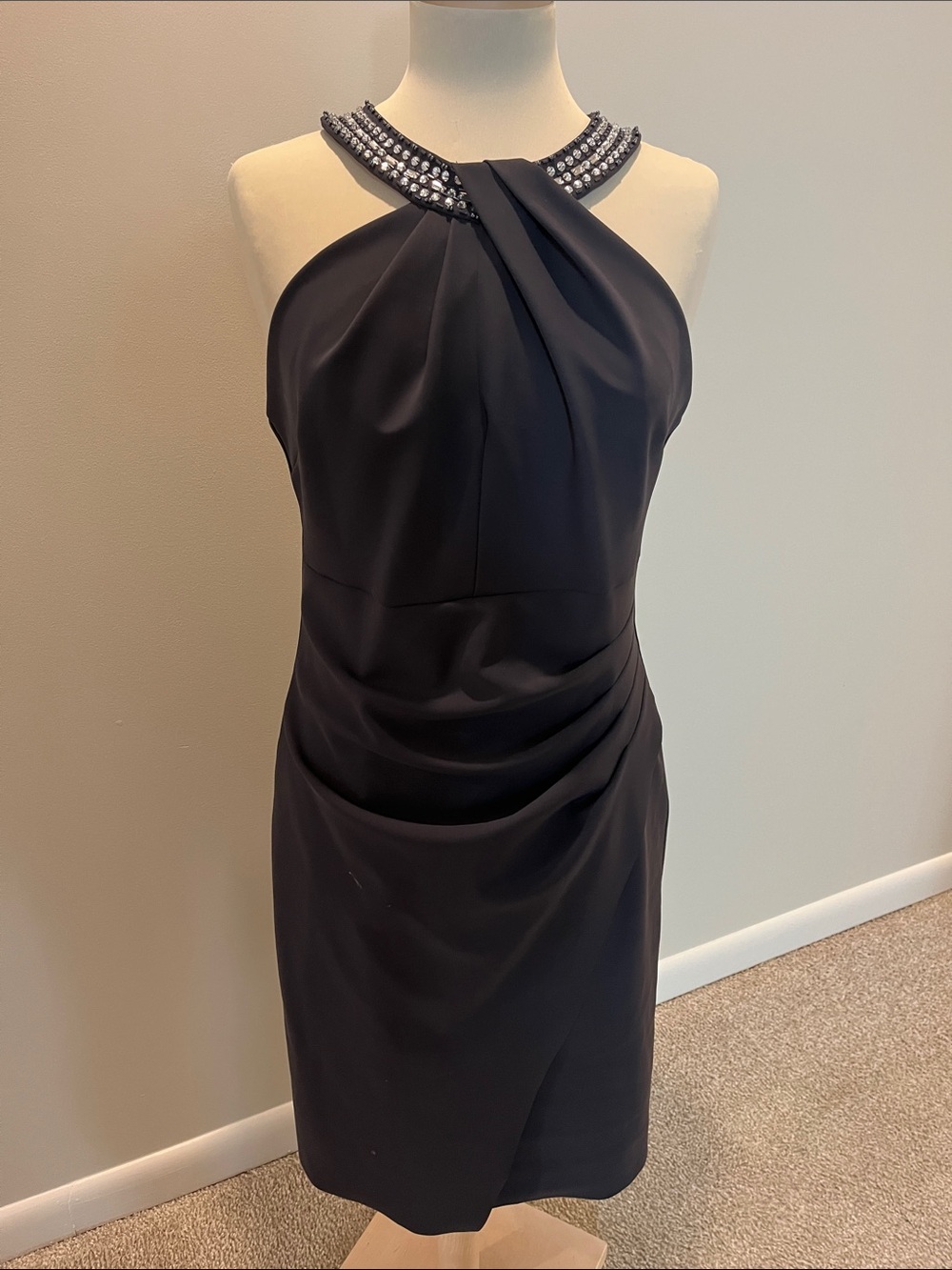 Alex Evenings Black One-Shoulder Cocktail Dress with Beaded Neckline